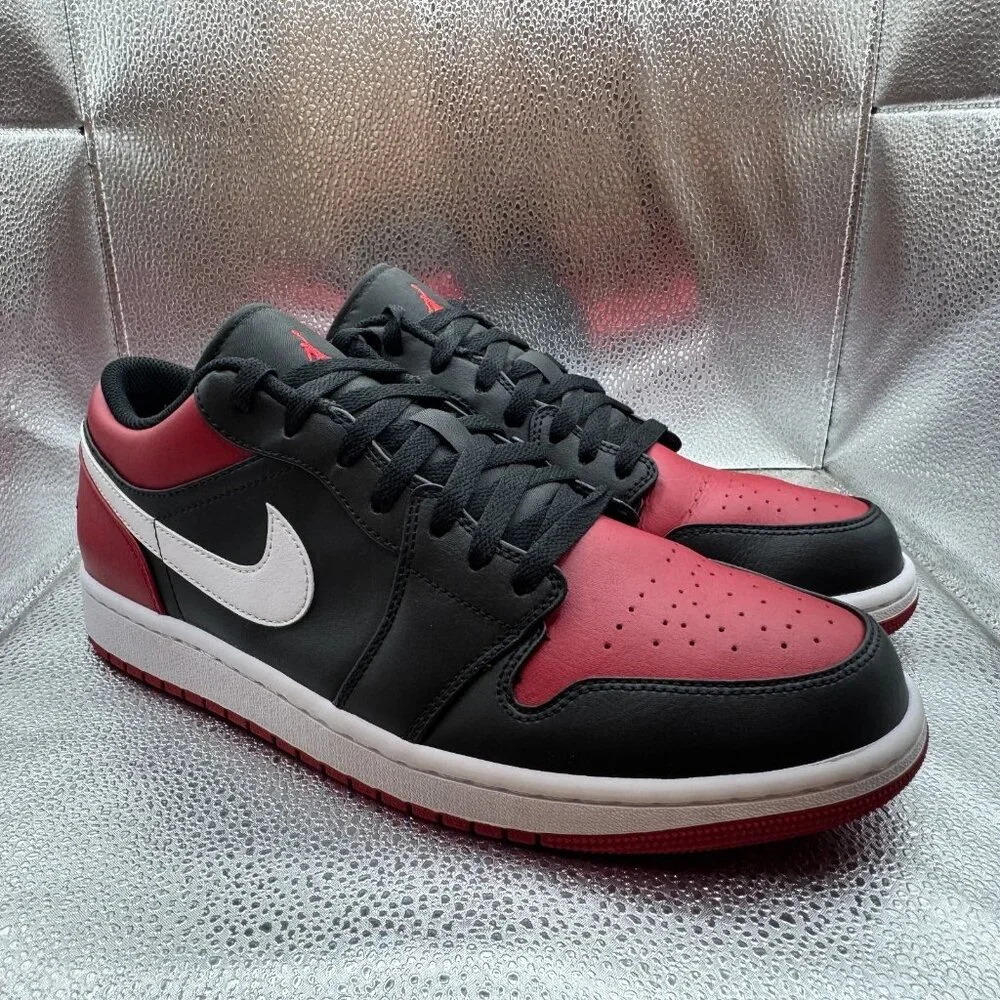 Size 11 Air Jordan‎ 1 Low Mens Bred Black Gym Red Athletic Shoes 553558-066